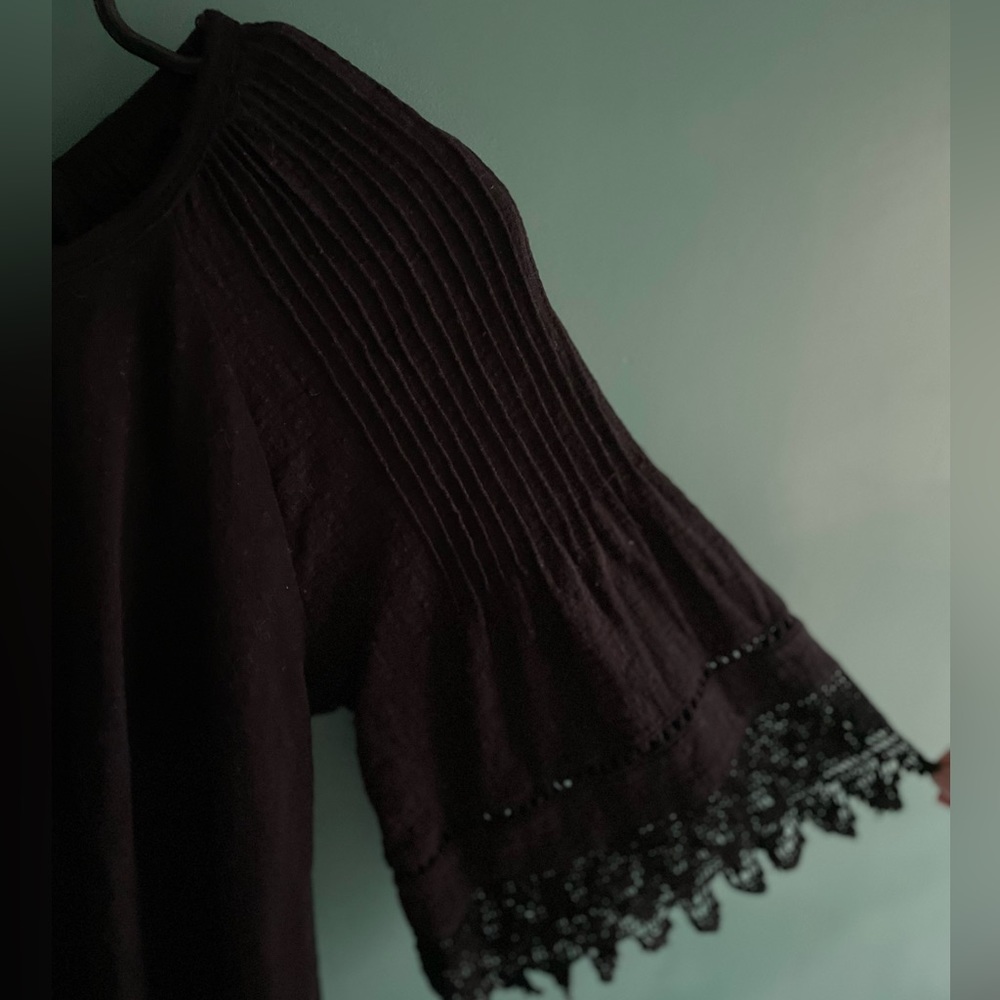 Anthropologie Black Wide Sleeve Blouse, Size XS